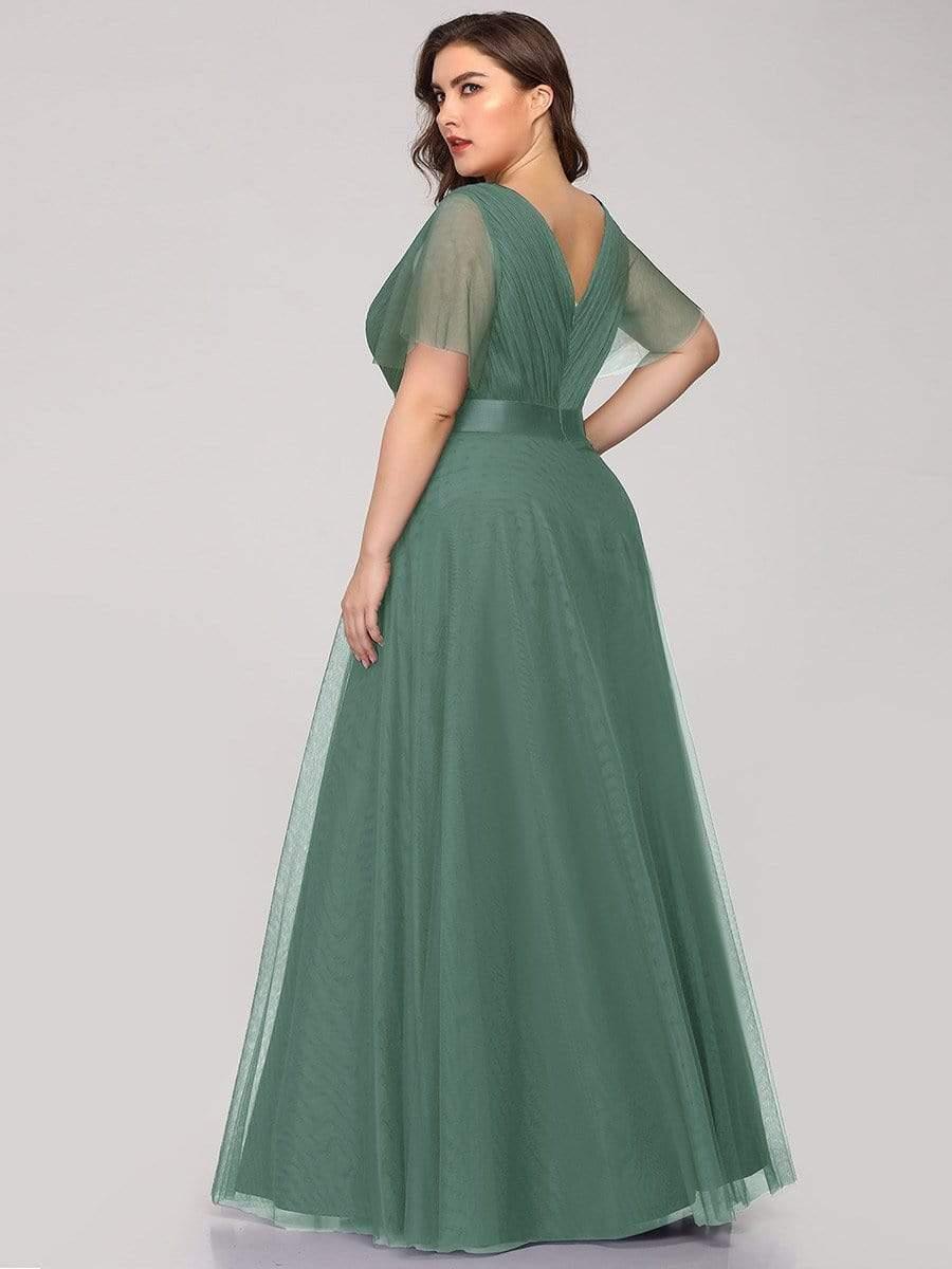 pretty MISTE|Women's Floor-Length Plus Size Formal Bridesmaid Dress with Short Sleeve