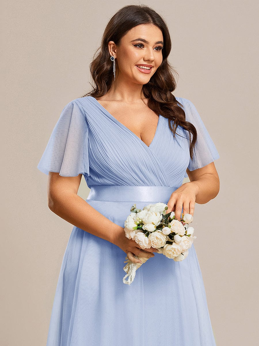 pretty MISTE|Women's Floor-Length Plus Size Formal Bridesmaid Dress with Short Sleeve