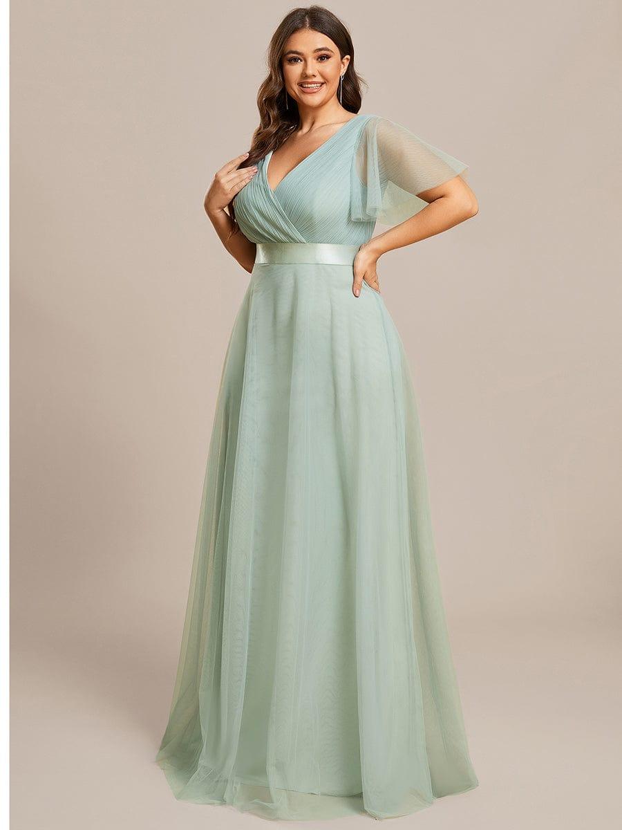 pretty MISTE|Women's Floor-Length Plus Size Formal Bridesmaid Dress with Short Sleeve