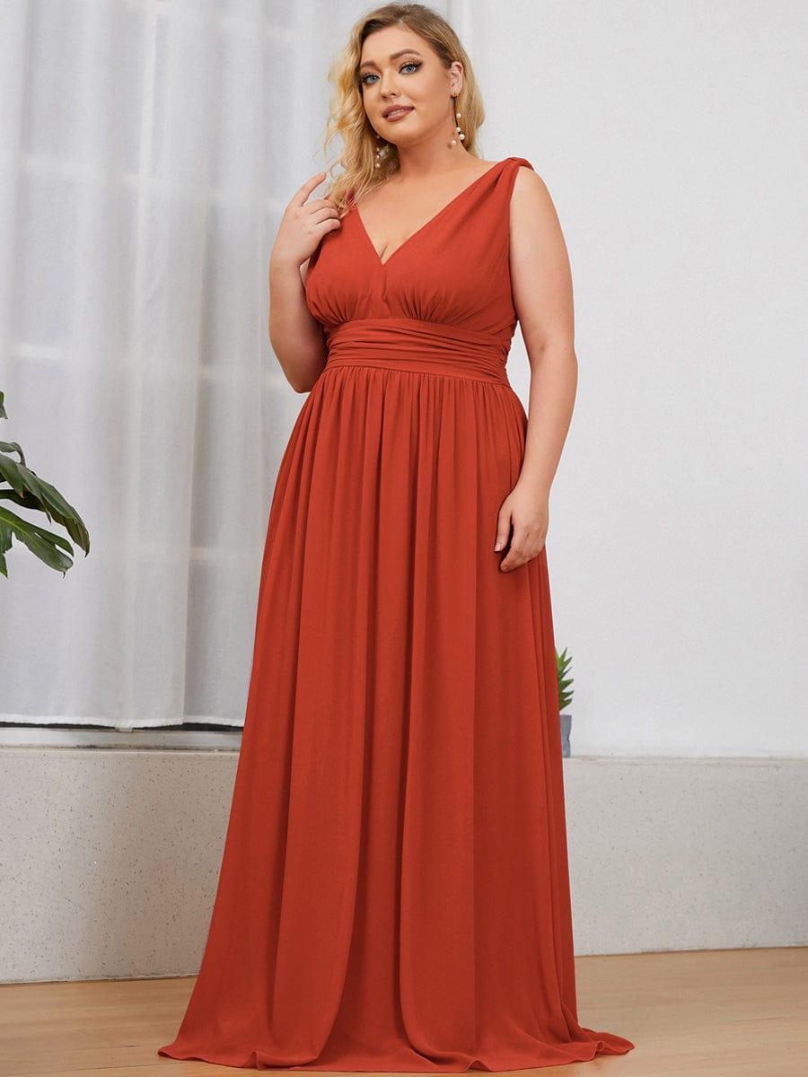 pretty HUSH|Plus Size Sleeveless V-Neck Chiffon Semi Bridesmaid Dress