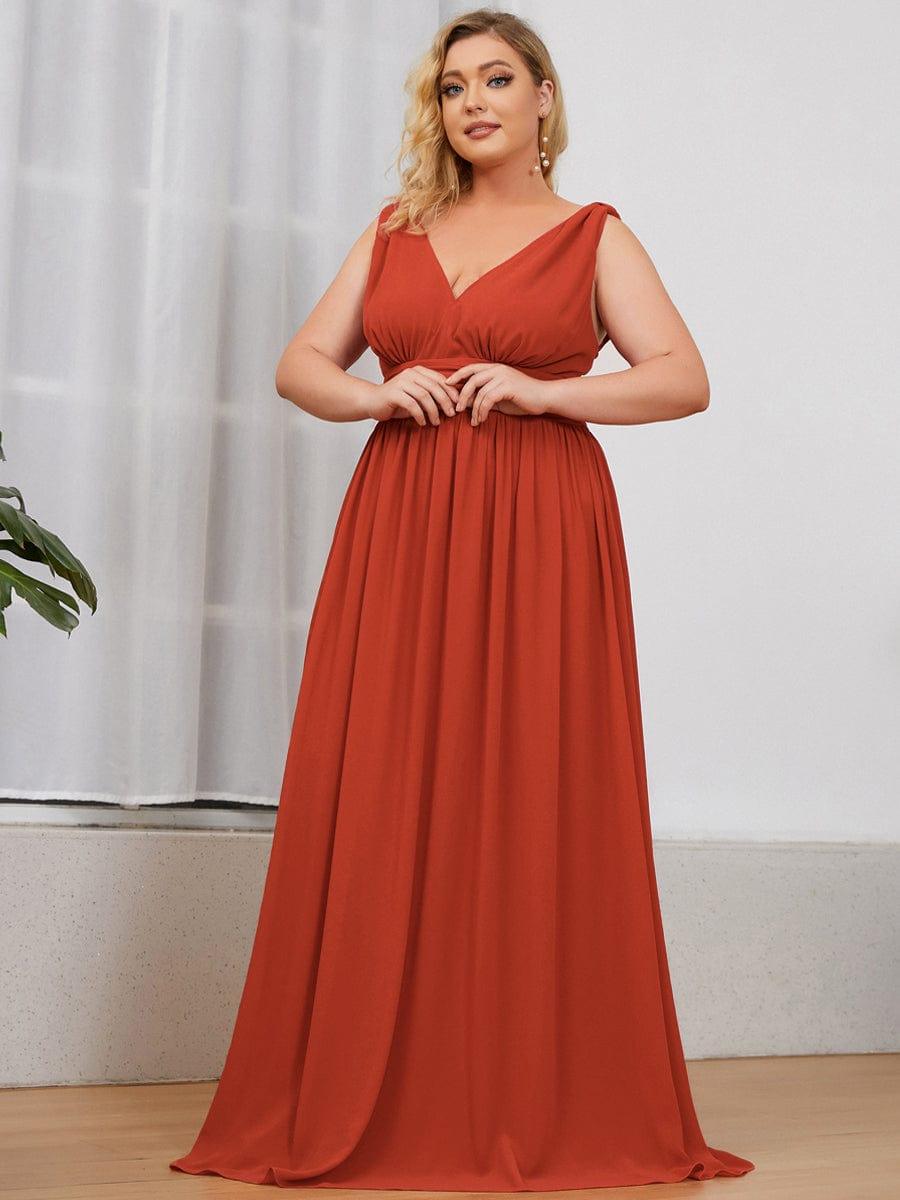 pretty HUSH|Plus Size Sleeveless V-Neck Chiffon Semi Bridesmaid Dress