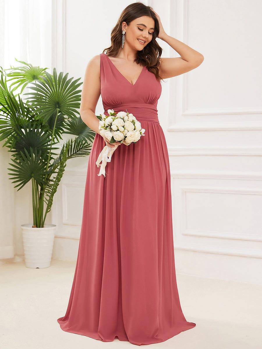pretty HUSH|Plus Size Sleeveless V-Neck Chiffon Semi Bridesmaid Dress