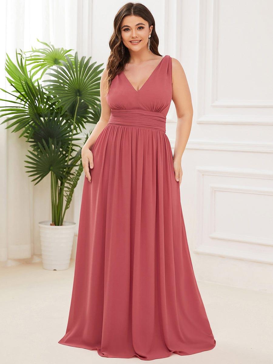 pretty HUSH|Plus Size Sleeveless V-Neck Chiffon Semi Bridesmaid Dress