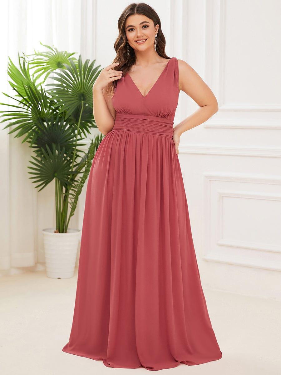 pretty HUSH|Plus Size Sleeveless V-Neck Chiffon Semi Bridesmaid Dress
