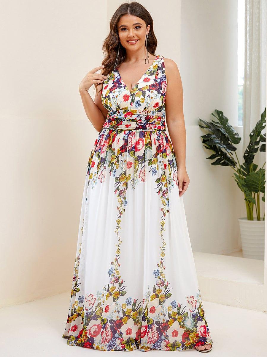 pretty HUSH|Plus Size Sleeveless V-Neck Chiffon Semi Bridesmaid Dress