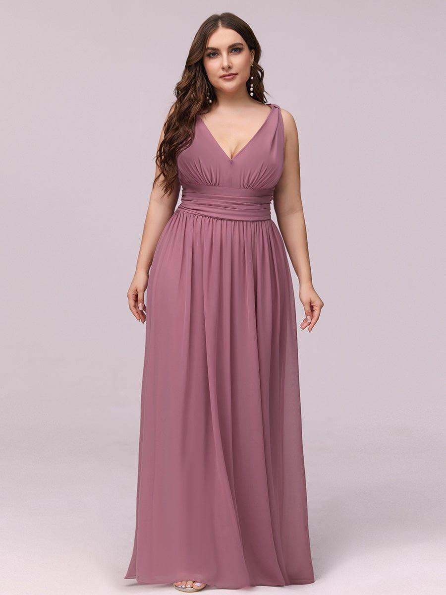 pretty HUSH|Plus Size Sleeveless V-Neck Chiffon Semi Bridesmaid Dress