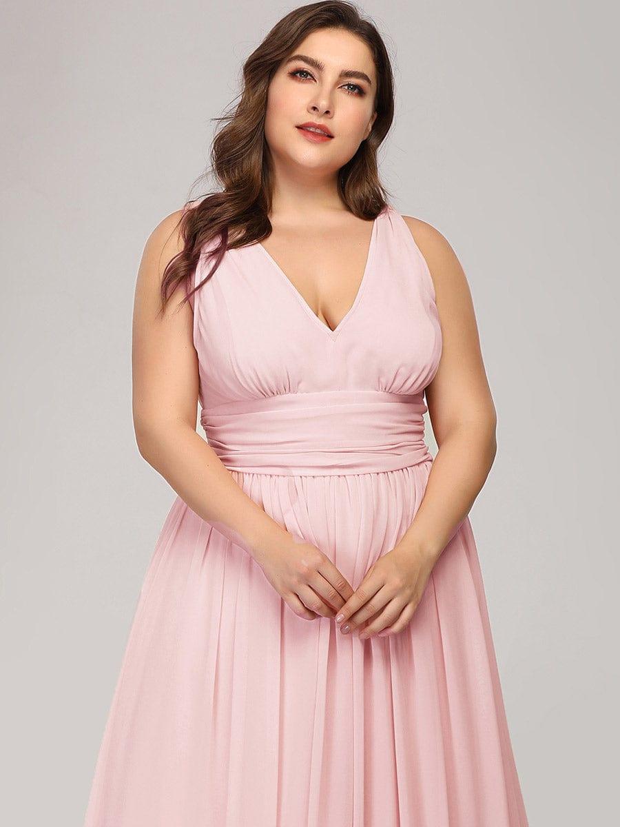 pretty HUSH|Plus Size Sleeveless V-Neck Chiffon Semi Bridesmaid Dress