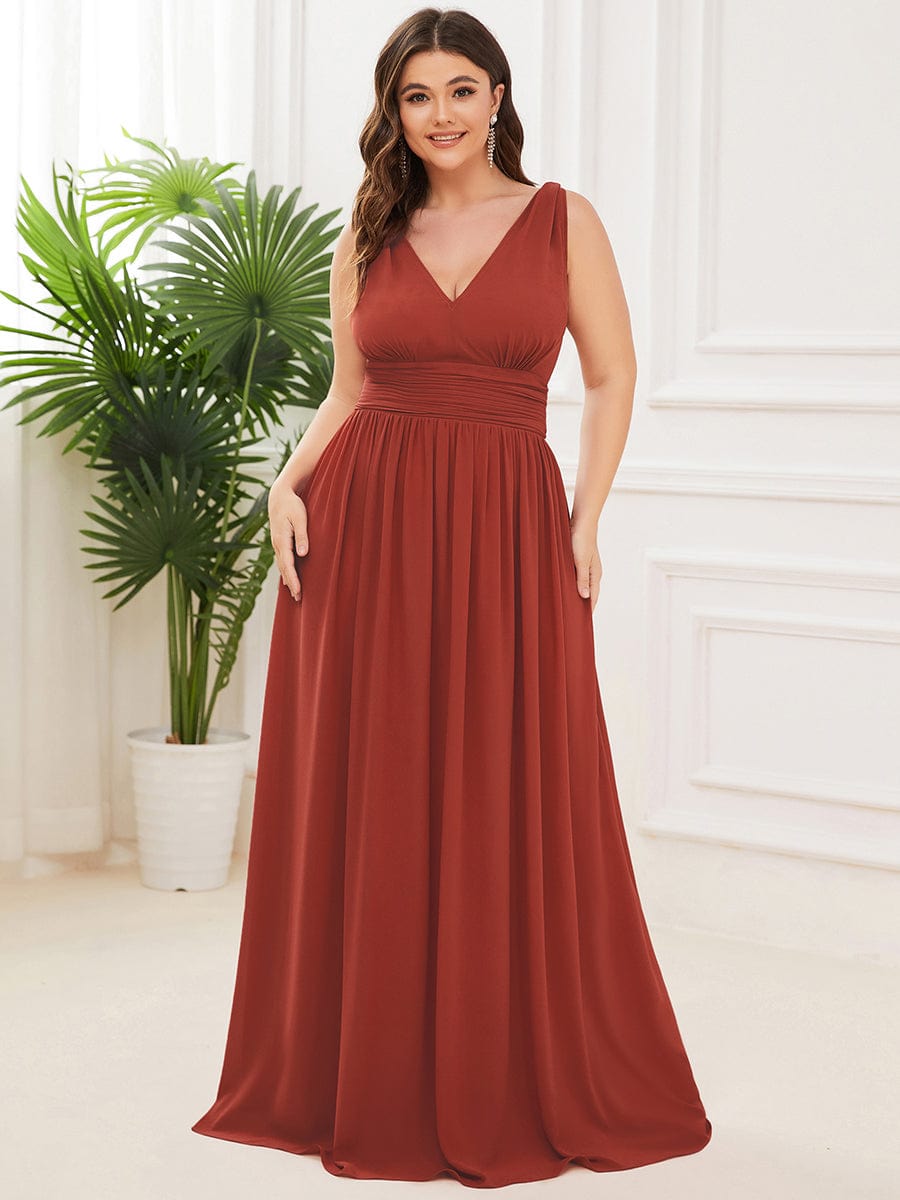 HUSH|Chiffon Empire Waist Sleeveless Pleated V-neck Bridesmaid Dress