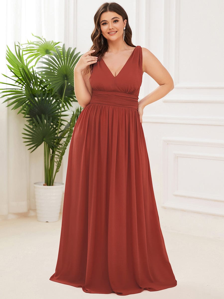 HUSH|Chiffon Empire Waist Sleeveless Pleated V-neck Bridesmaid Dress
