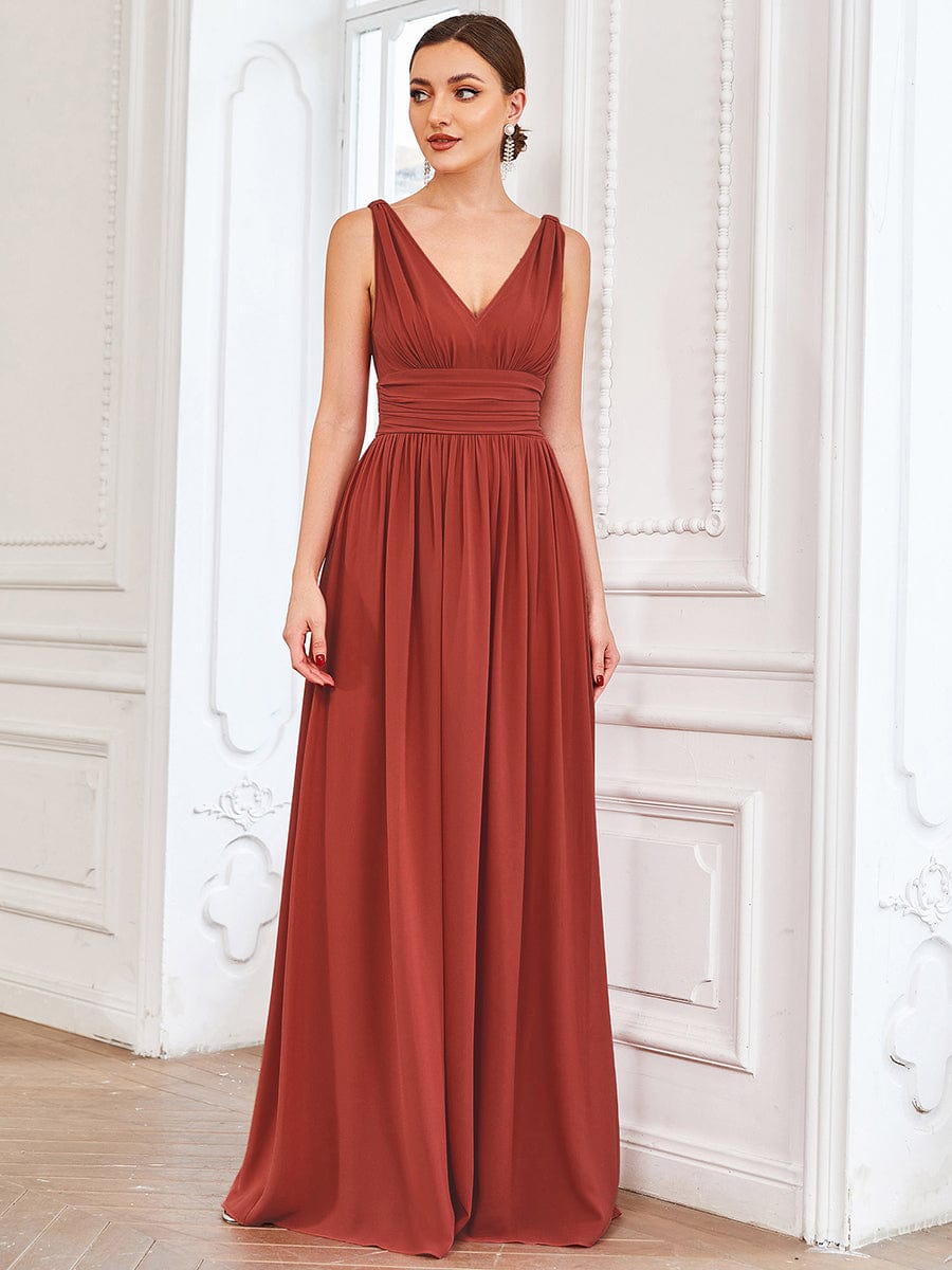 HUSH|Chiffon Empire Waist Sleeveless Pleated V-neck Bridesmaid Dress