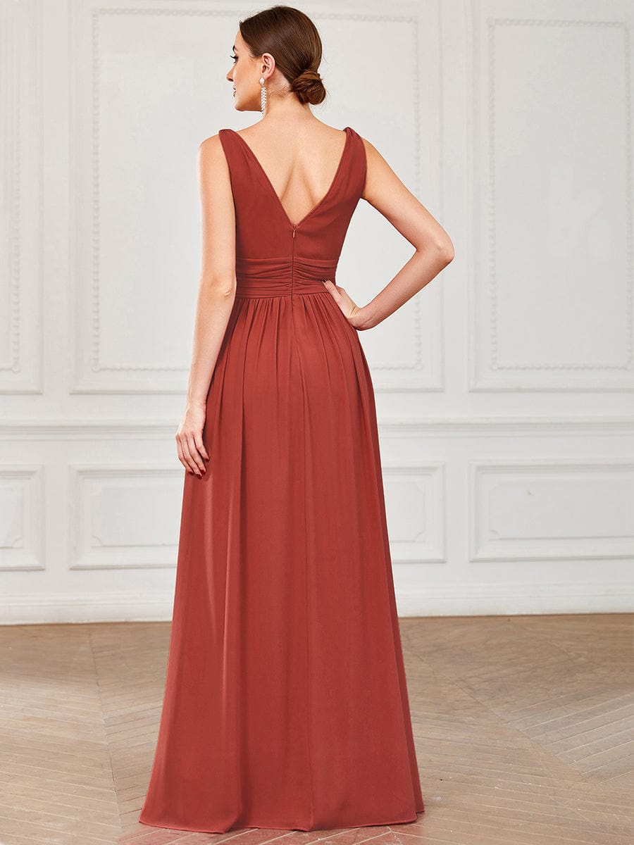 HUSH|Chiffon Empire Waist Sleeveless Pleated V-neck Bridesmaid Dress