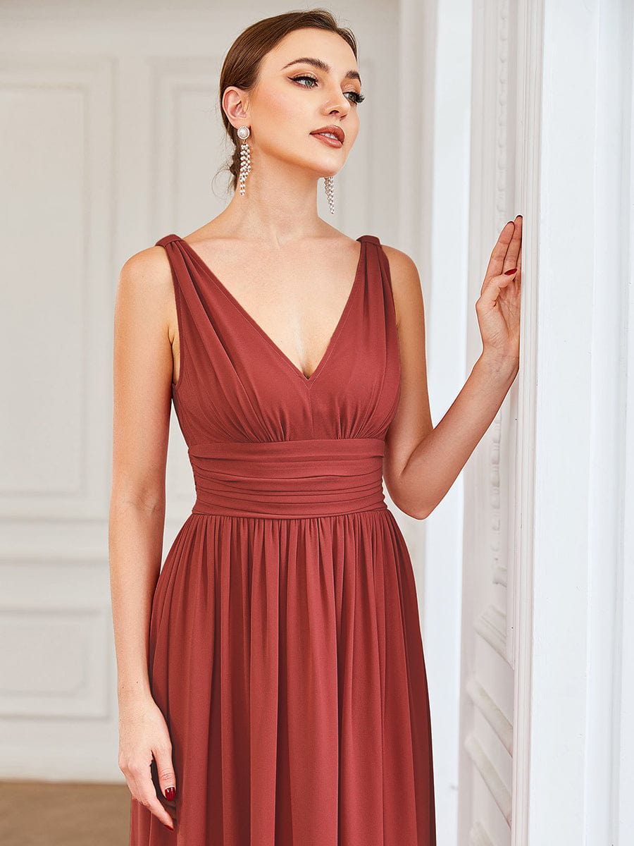 HUSH|Chiffon Empire Waist Sleeveless Pleated V-neck Bridesmaid Dress