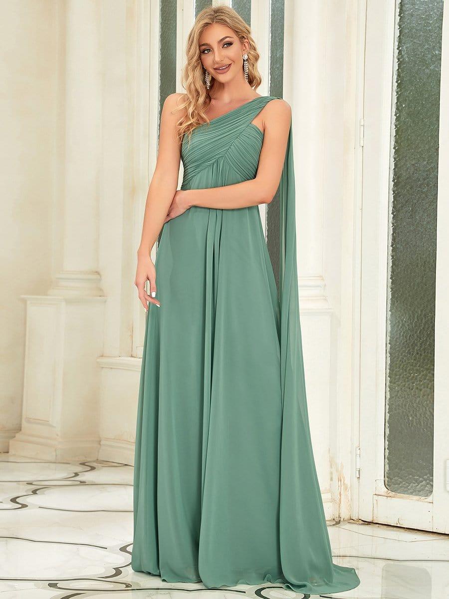 ANAYA|One Shoulder Pleated Chiffion Bridesmaid Sleeves