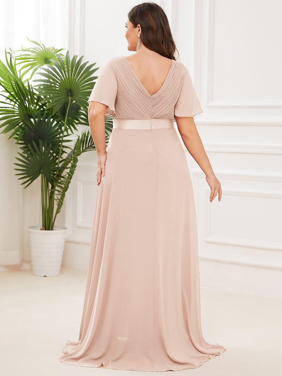 MONICA|Long Empire Waist Bridesmaid Dress with Short Flutter Sleeves