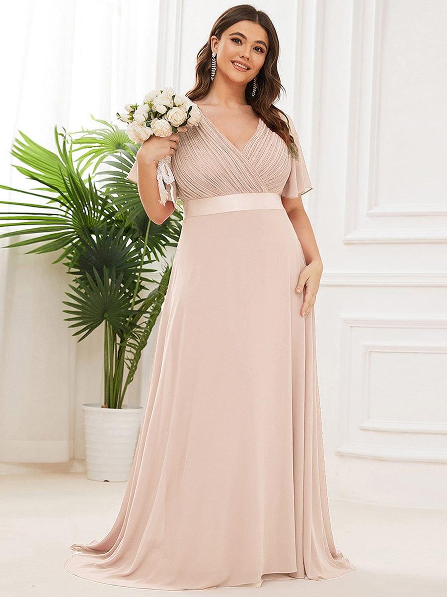MONICA|Long Empire Waist Bridesmaid Dress with Short Flutter Sleeves