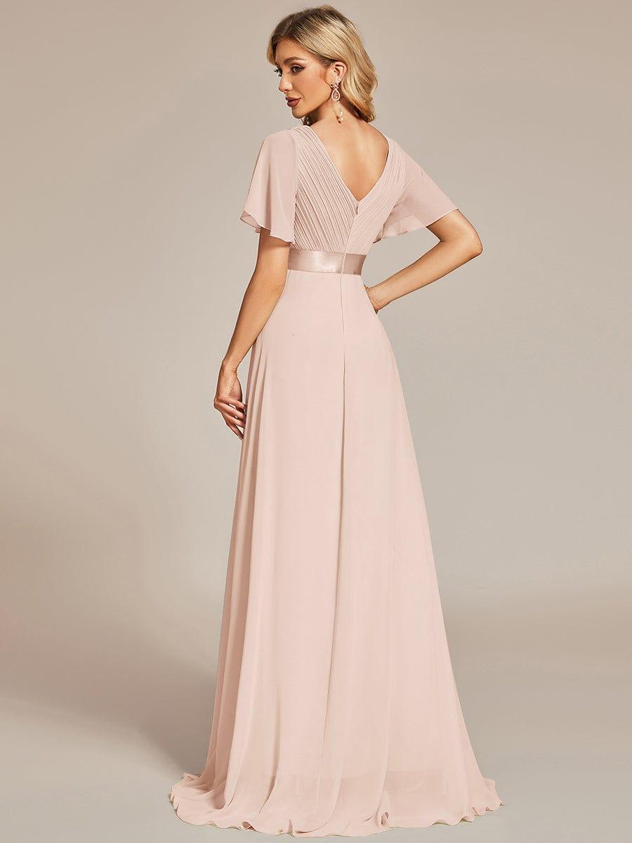 MONICA|Long Empire Waist Bridesmaid Dress with Short Flutter Sleeves