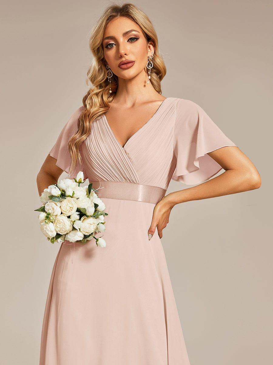 MONICA|Long Empire Waist Bridesmaid Dress with Short Flutter Sleeves