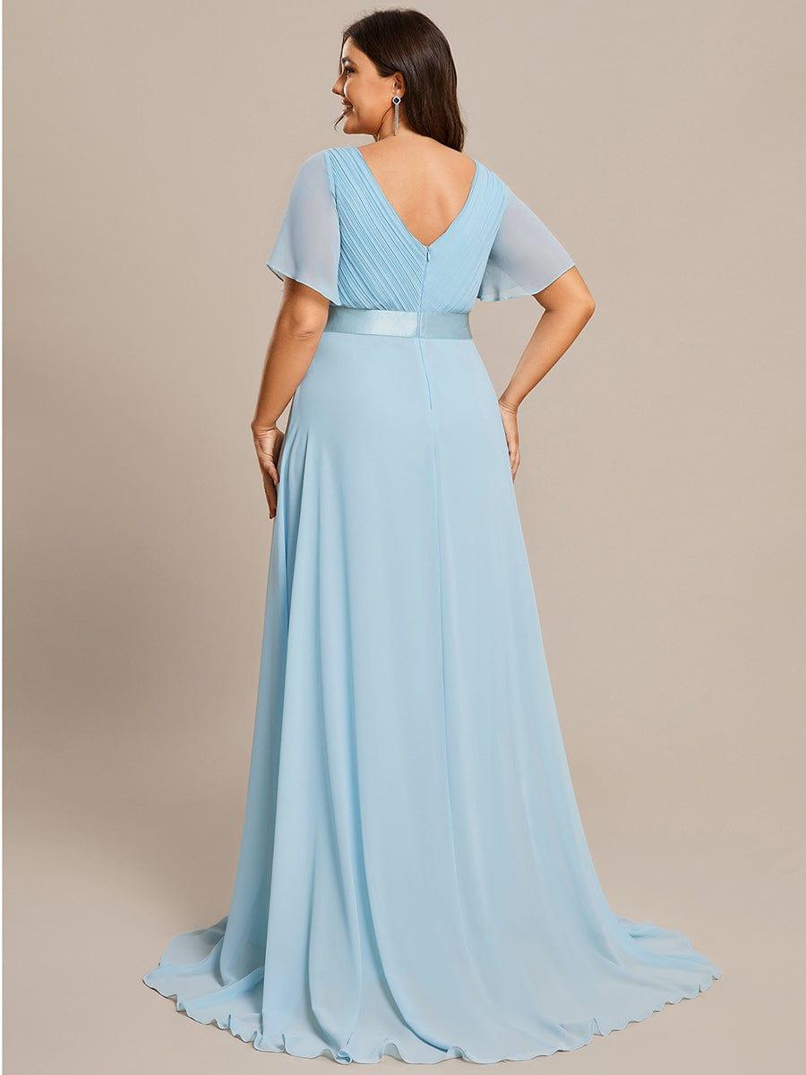 pretty MONICA|Plus Size Empire Waist V Back Bridesmaid Dress with Short Sleeves