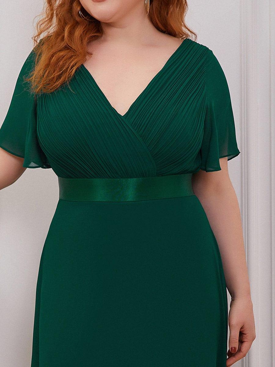 pretty MONICA|Plus Size Empire Waist V Back Bridesmaid Dress with Short Sleeves