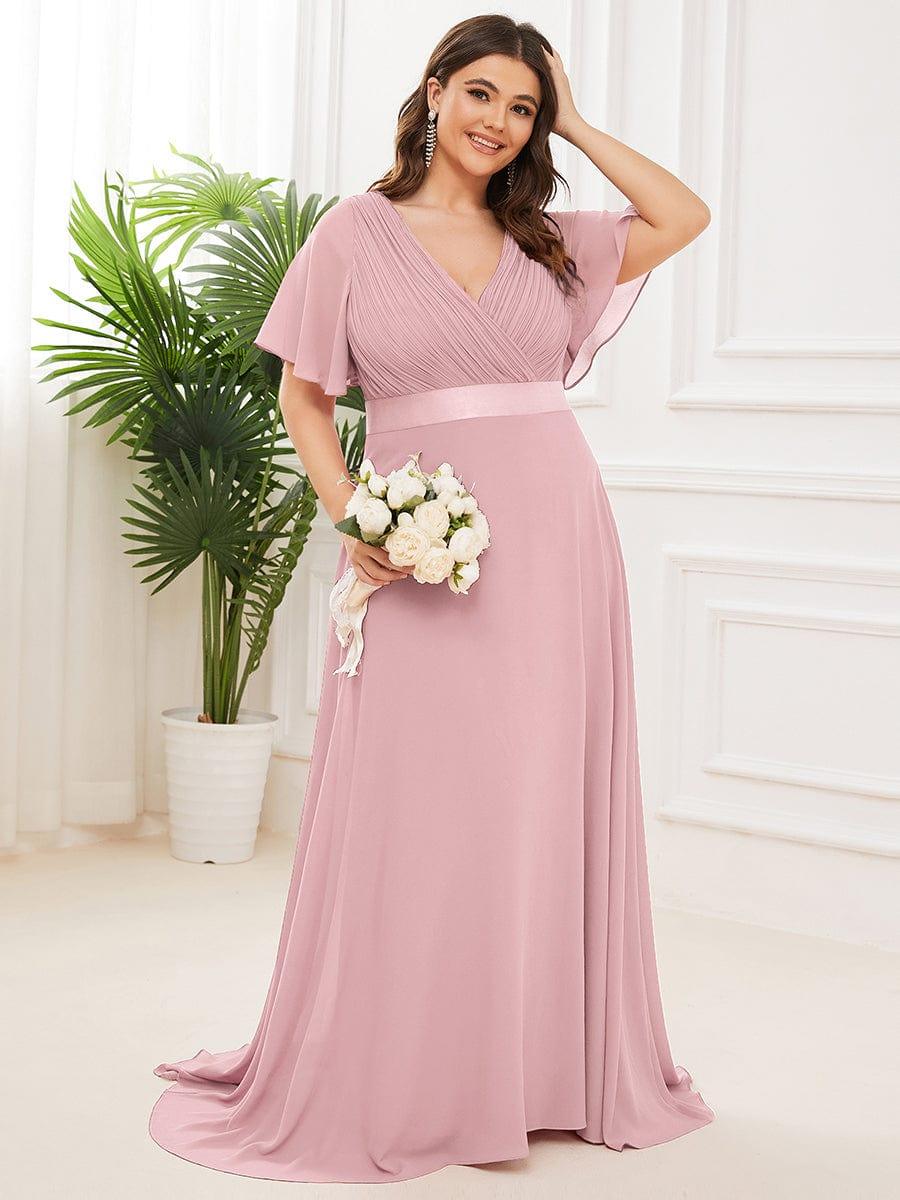 MONICA|Long Empire Waist Bridesmaid Dress with Short Flutter Sleeves