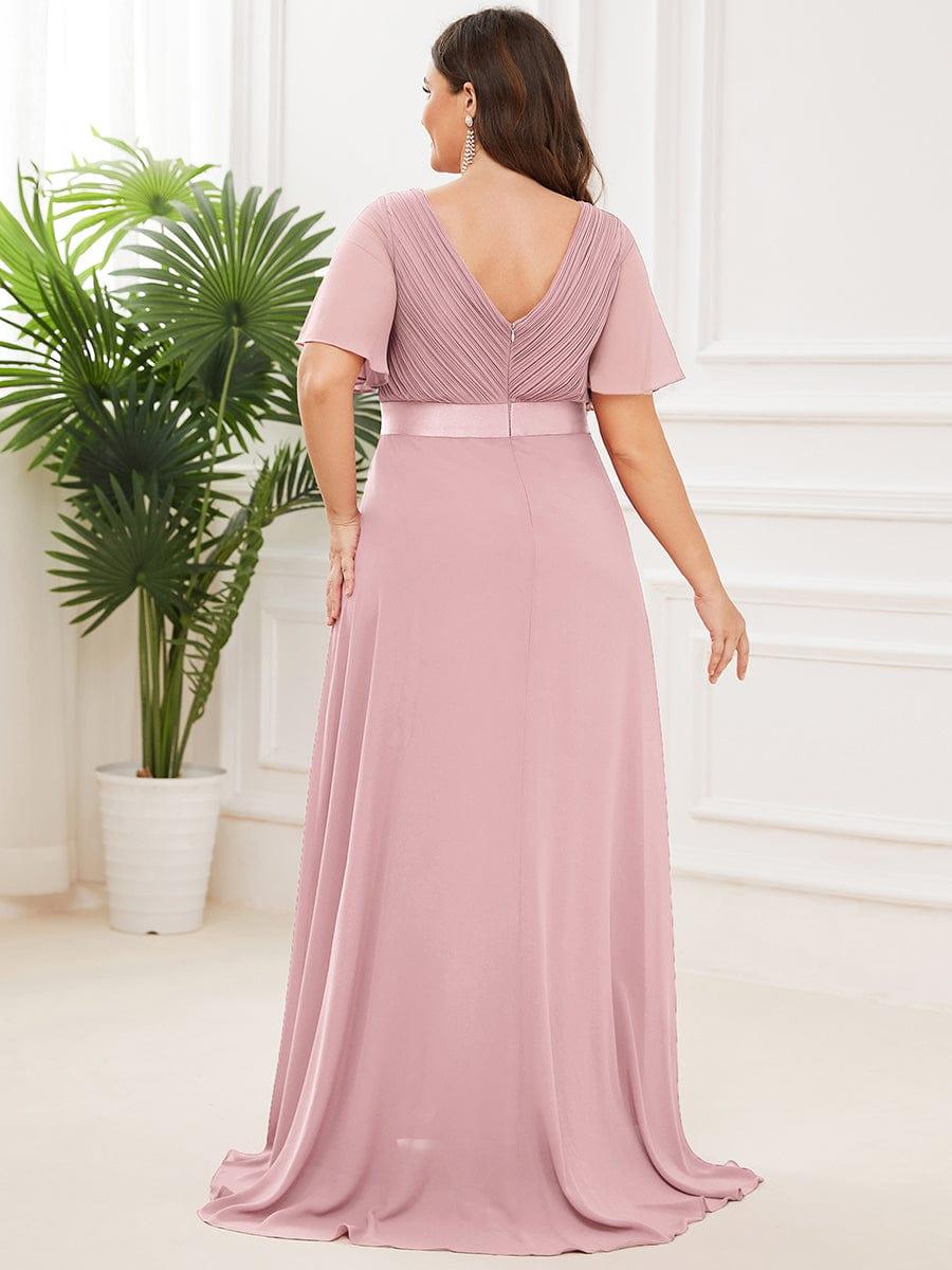 MONICA|Long Empire Waist Bridesmaid Dress with Short Flutter Sleeves