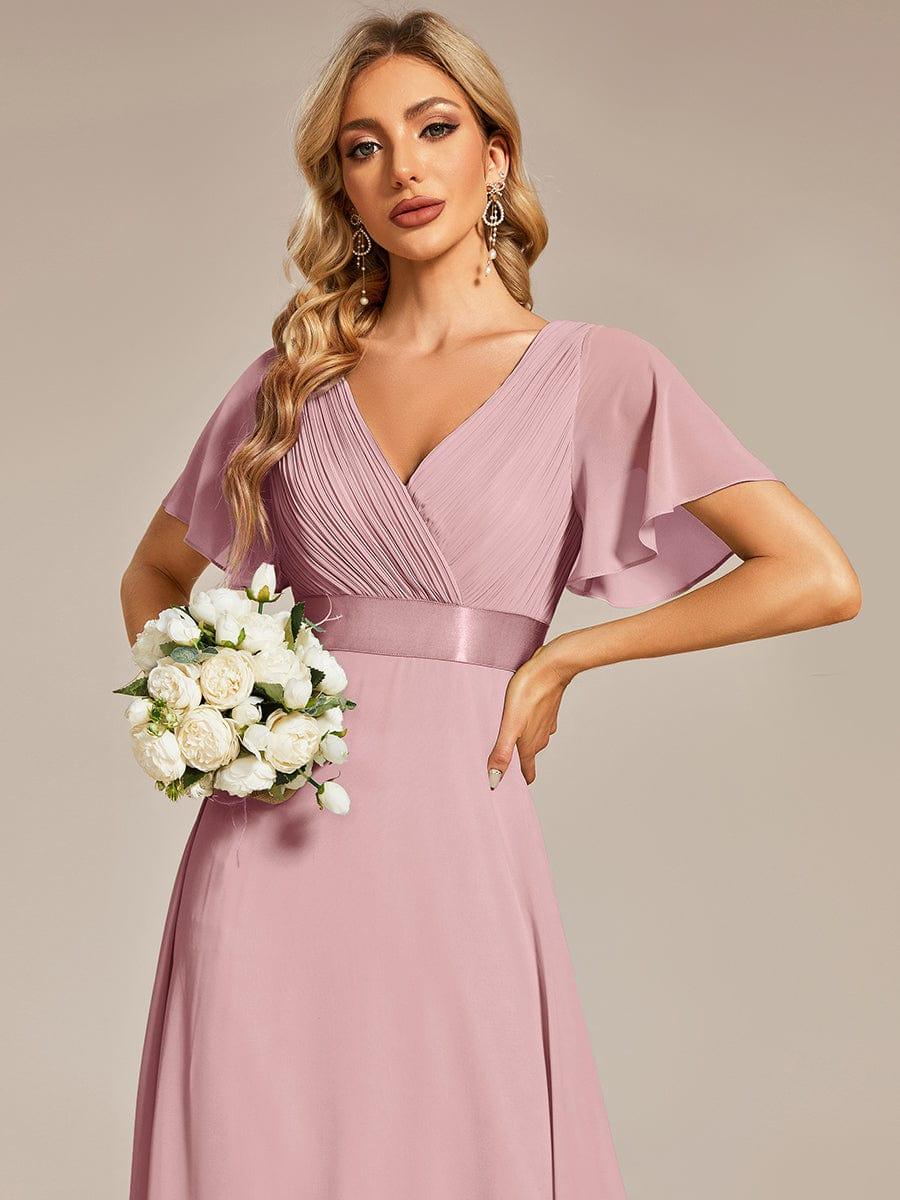 MONICA|Long Empire Waist Bridesmaid Dress with Short Flutter Sleeves