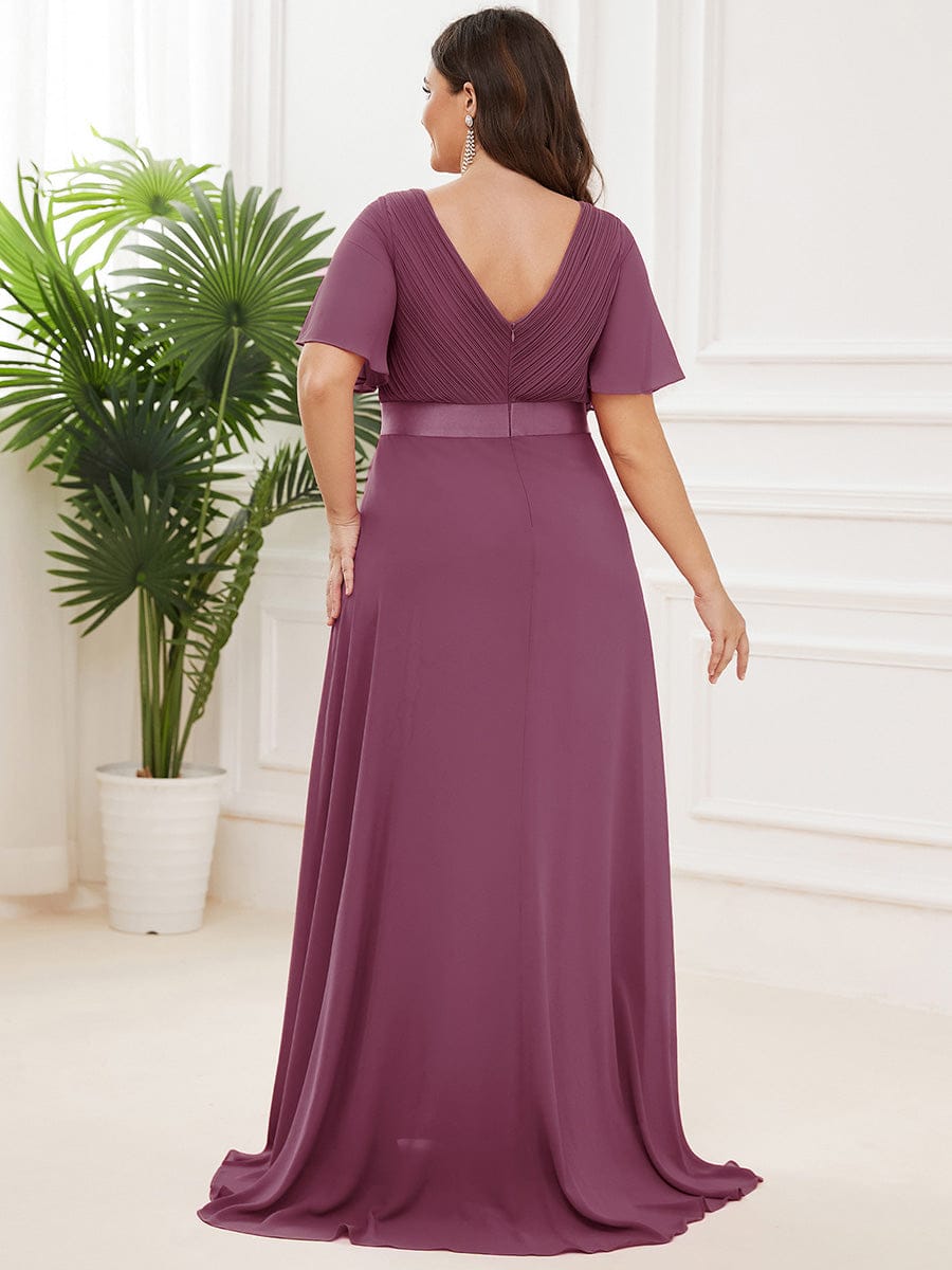 MONICA|Long Empire Waist Bridesmaid Dress with Short Flutter Sleeves