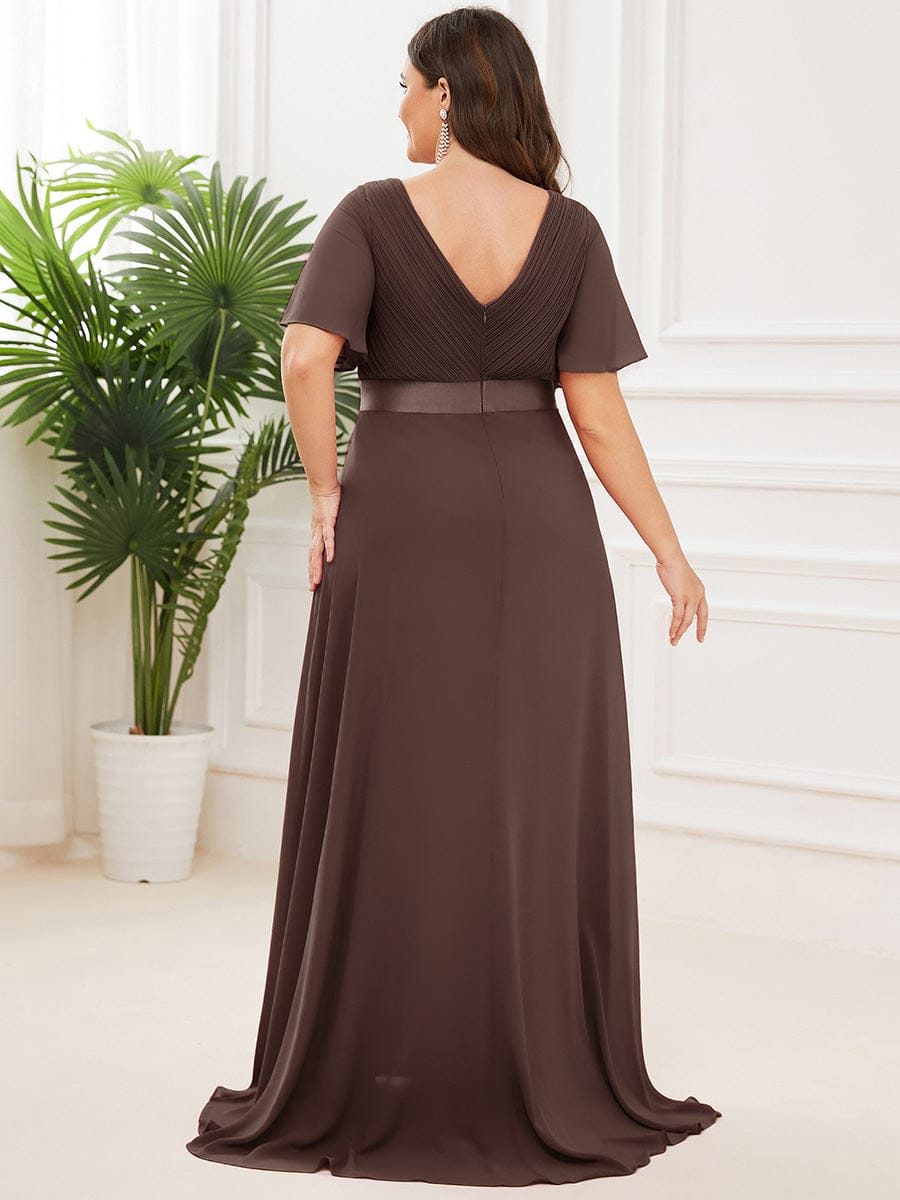 MONICA|Long Empire Waist Bridesmaid Dress with Short Flutter Sleeves