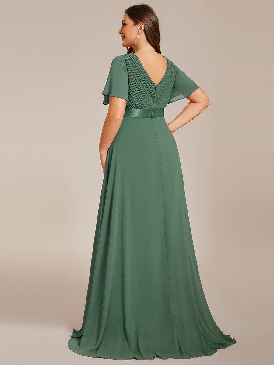 pretty MONICA|Plus Size Empire Waist V Back Bridesmaid Dress with Short Sleeves