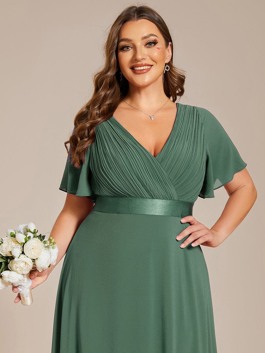 pretty MONICA|Plus Size Empire Waist V Back Bridesmaid Dress with Short Sleeves