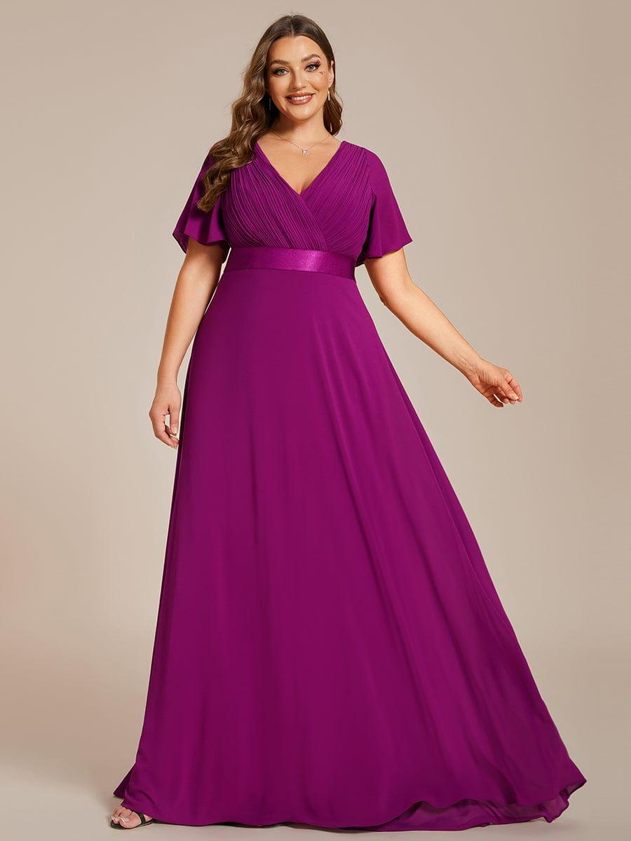 pretty MONICA|Plus Size Empire Waist V Back Bridesmaid Dress with Short Sleeves