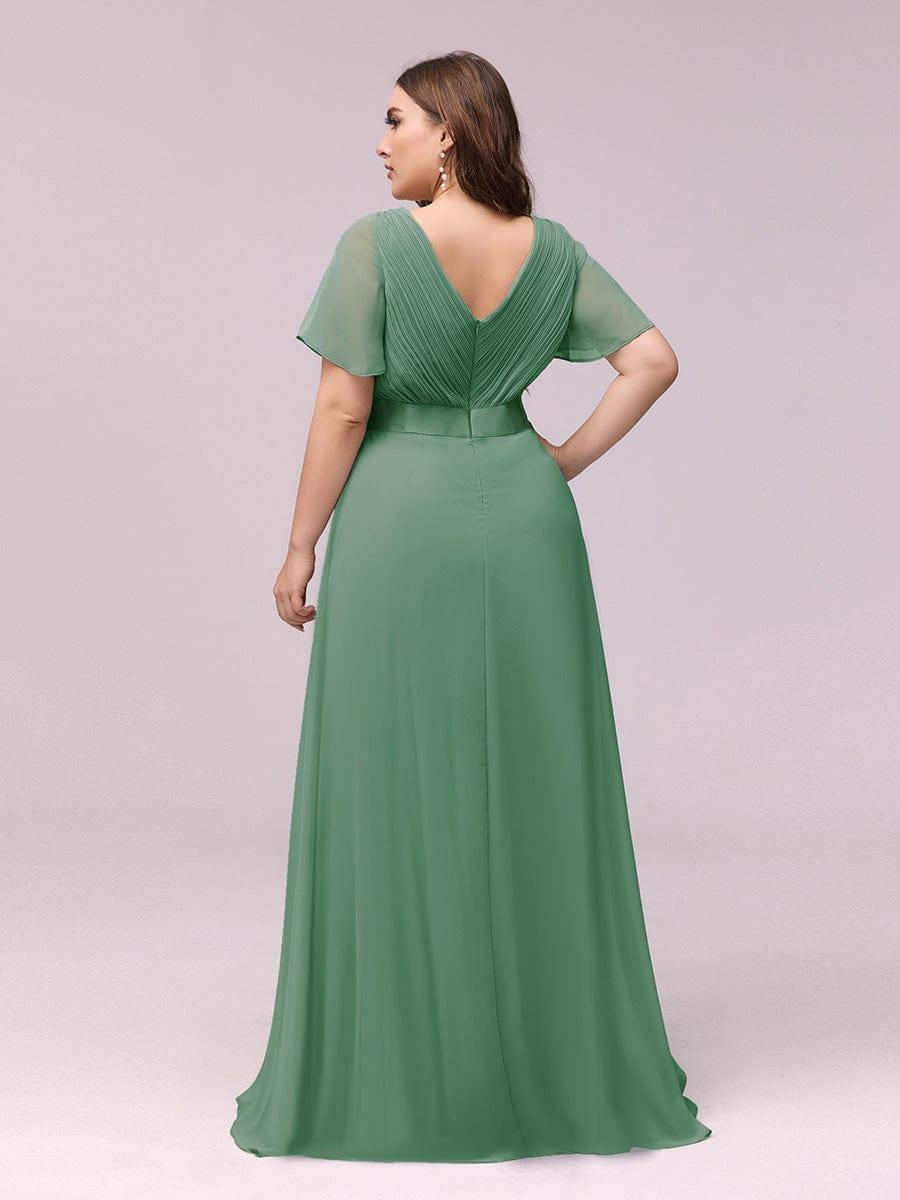 pretty MONICA|Plus Size Empire Waist V Back Bridesmaid Dress with Short Sleeves