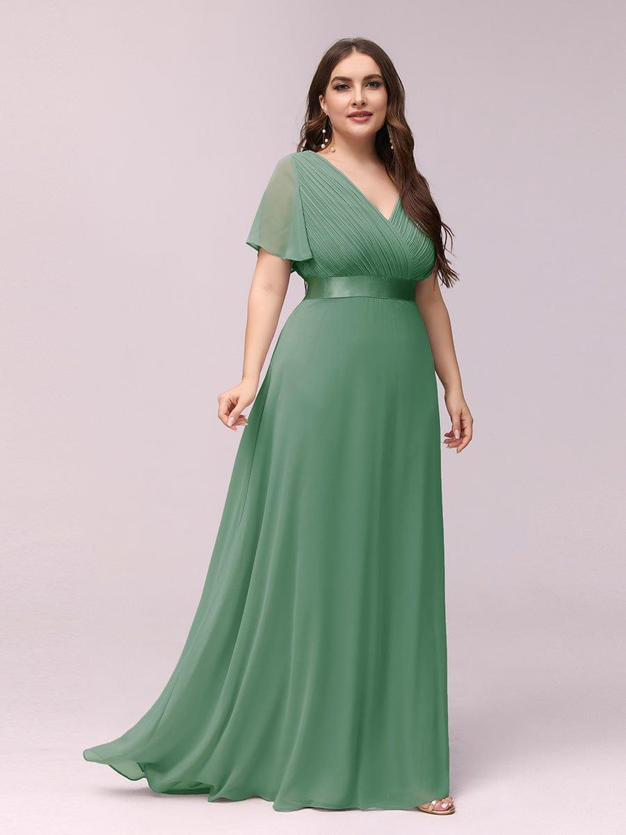 pretty MONICA|Plus Size Empire Waist V Back Bridesmaid Dress with Short Sleeves