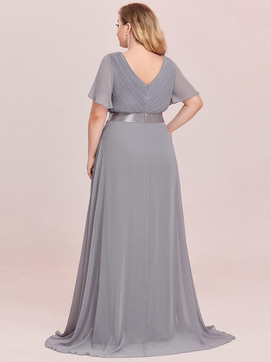 pretty MONICA|Plus Size Empire Waist V Back Bridesmaid Dress with Short Sleeves