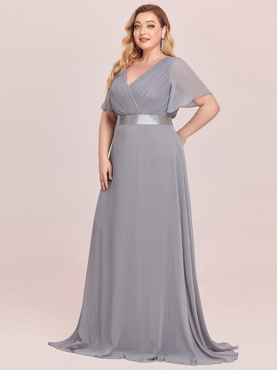 pretty MONICA|Plus Size Empire Waist V Back Bridesmaid Dress with Short Sleeves
