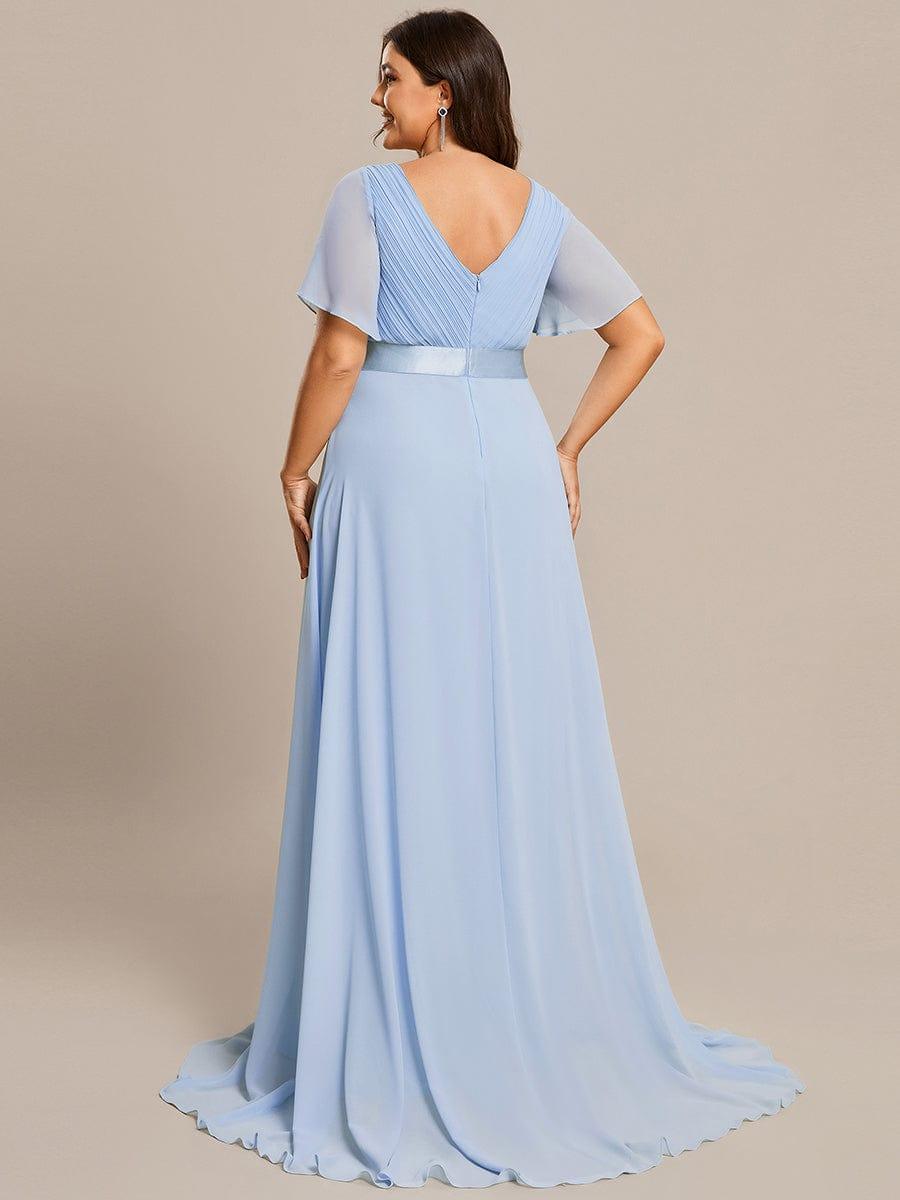 pretty MONICA|Plus Size Empire Waist V Back Bridesmaid Dress with Short Sleeves