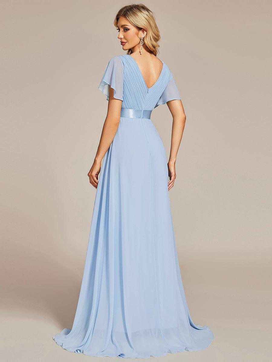 MONICA|Long Empire Waist Bridesmaid Dress with Short Flutter Sleeves