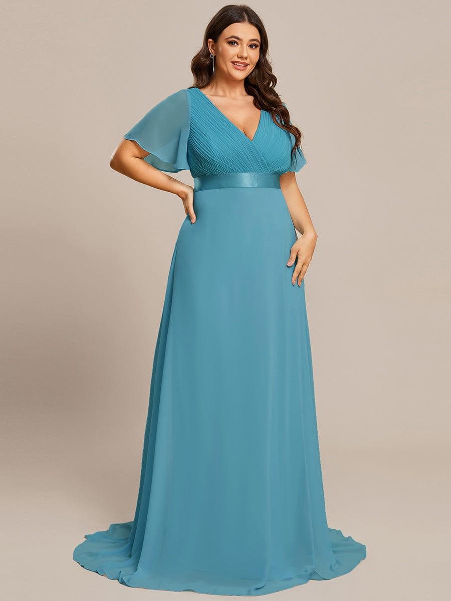 MONICA|Long Empire Waist Bridesmaid Dress with Short Flutter Sleeves