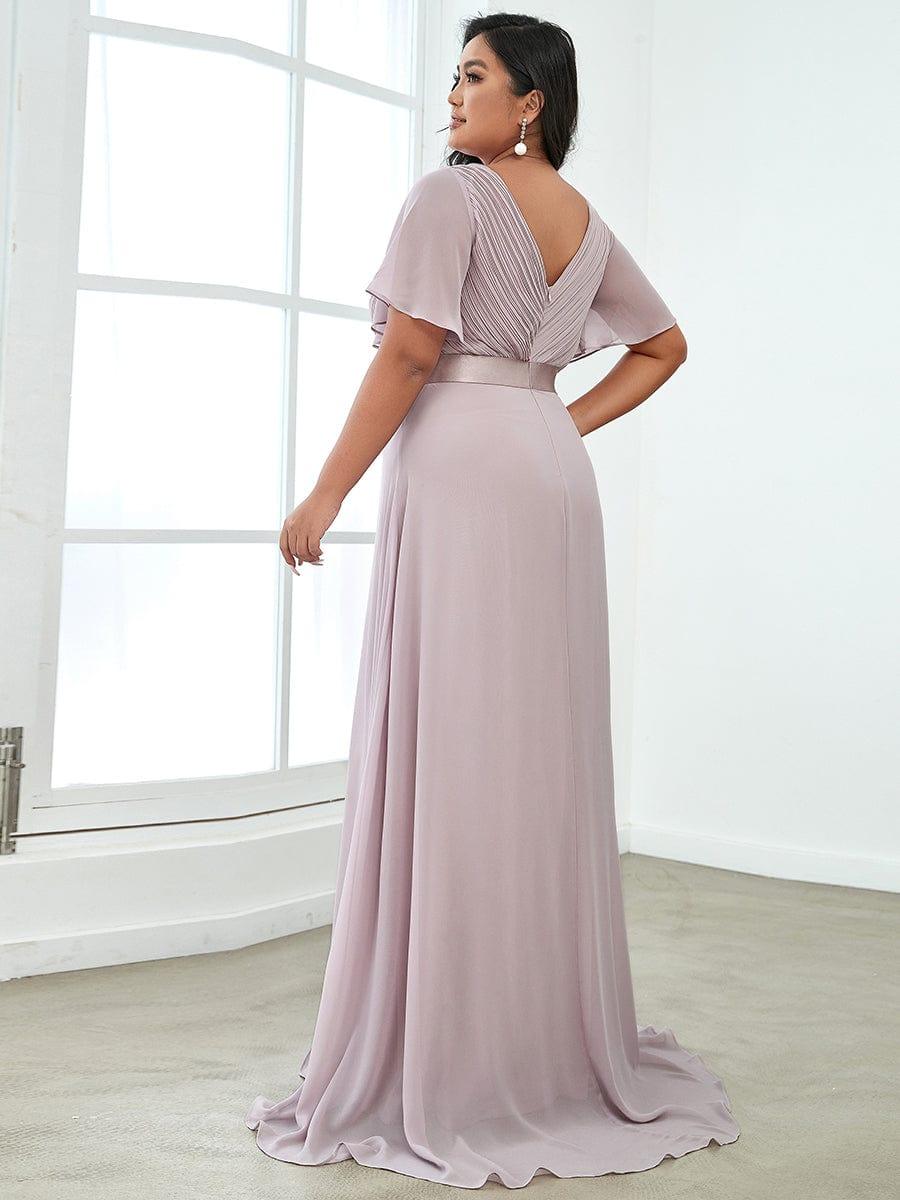 MONICA|Long Empire Waist Bridesmaid Dress with Short Flutter Sleeves