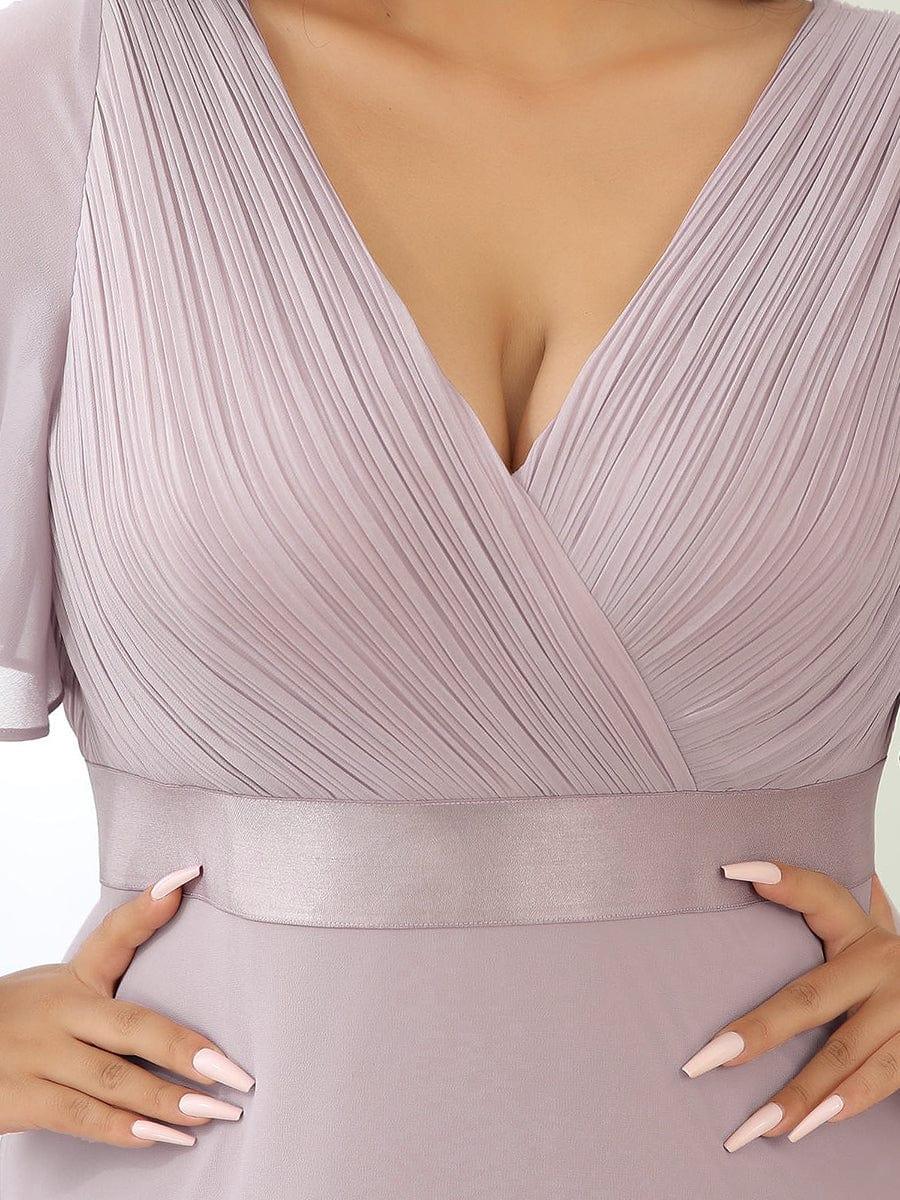 MONICA|Long Empire Waist Bridesmaid Dress with Short Flutter Sleeves