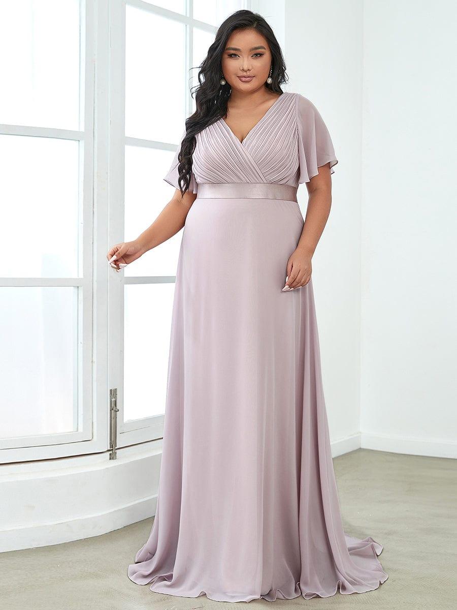 MONICA|Long Empire Waist Bridesmaid Dress with Short Flutter Sleeves
