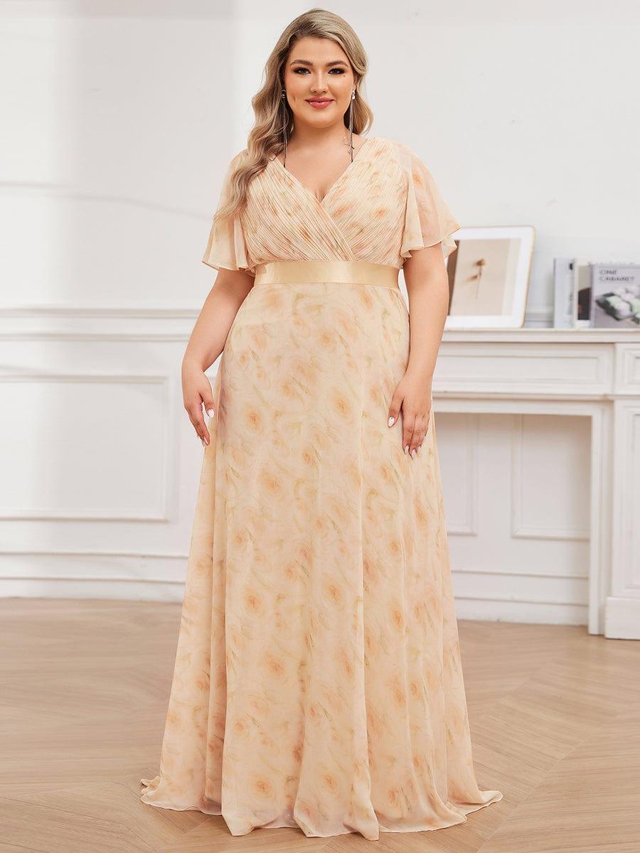 pretty MONICA|Plus Size Empire Waist V Back Bridesmaid Dress with Short Sleeves