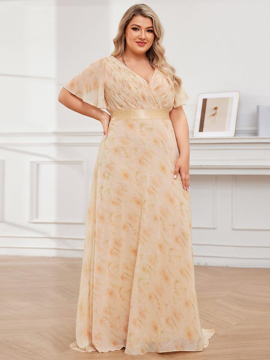pretty MONICA|Plus Size Empire Waist V Back Bridesmaid Dress with Short Sleeves