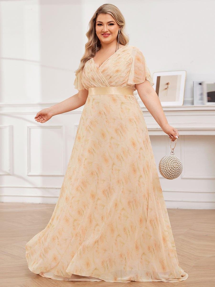pretty MONICA|Plus Size Empire Waist V Back Bridesmaid Dress with Short Sleeves