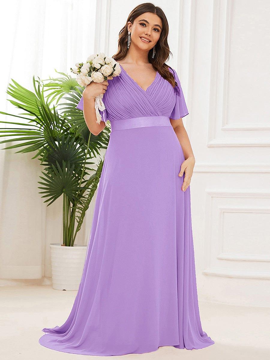MONICA|Long Empire Waist Bridesmaid Dress with Short Flutter Sleeves