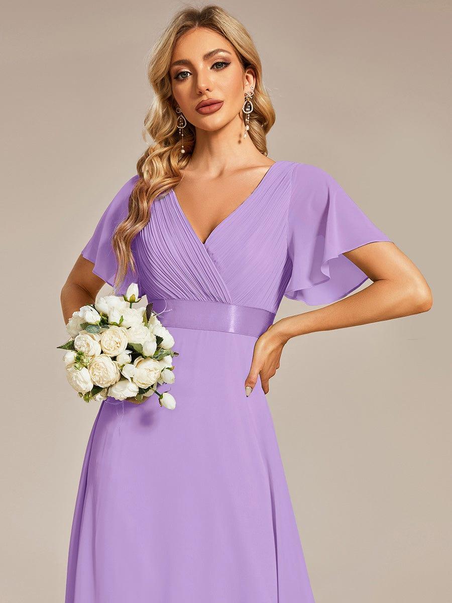 MONICA|Long Empire Waist Bridesmaid Dress with Short Flutter Sleeves