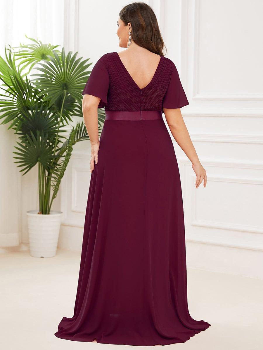 pretty MONICA|Plus Size Empire Waist V Back Bridesmaid Dress with Short Sleeves