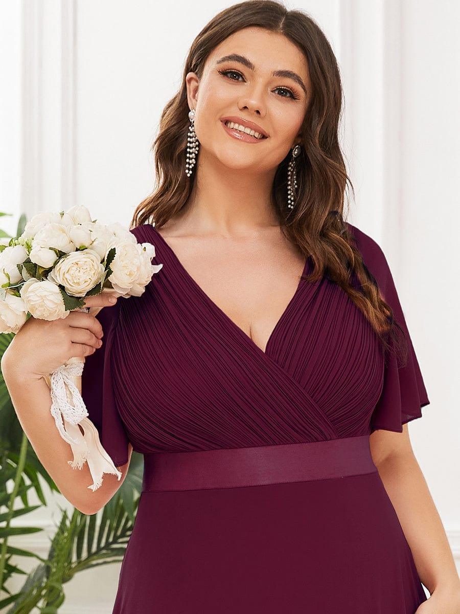 pretty MONICA|Plus Size Empire Waist V Back Bridesmaid Dress with Short Sleeves