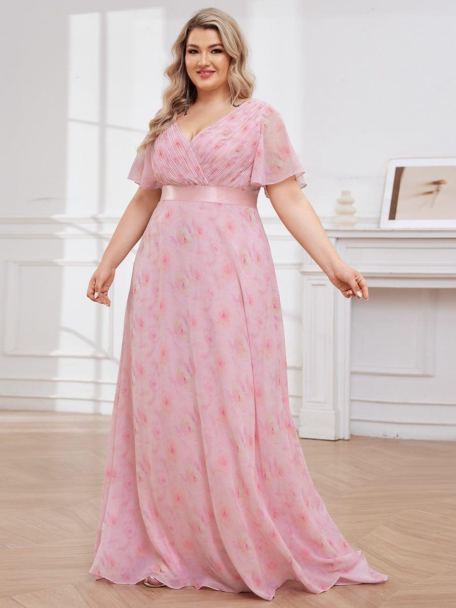 pretty MONICA|Plus Size Empire Waist V Back Bridesmaid Dress with Short Sleeves