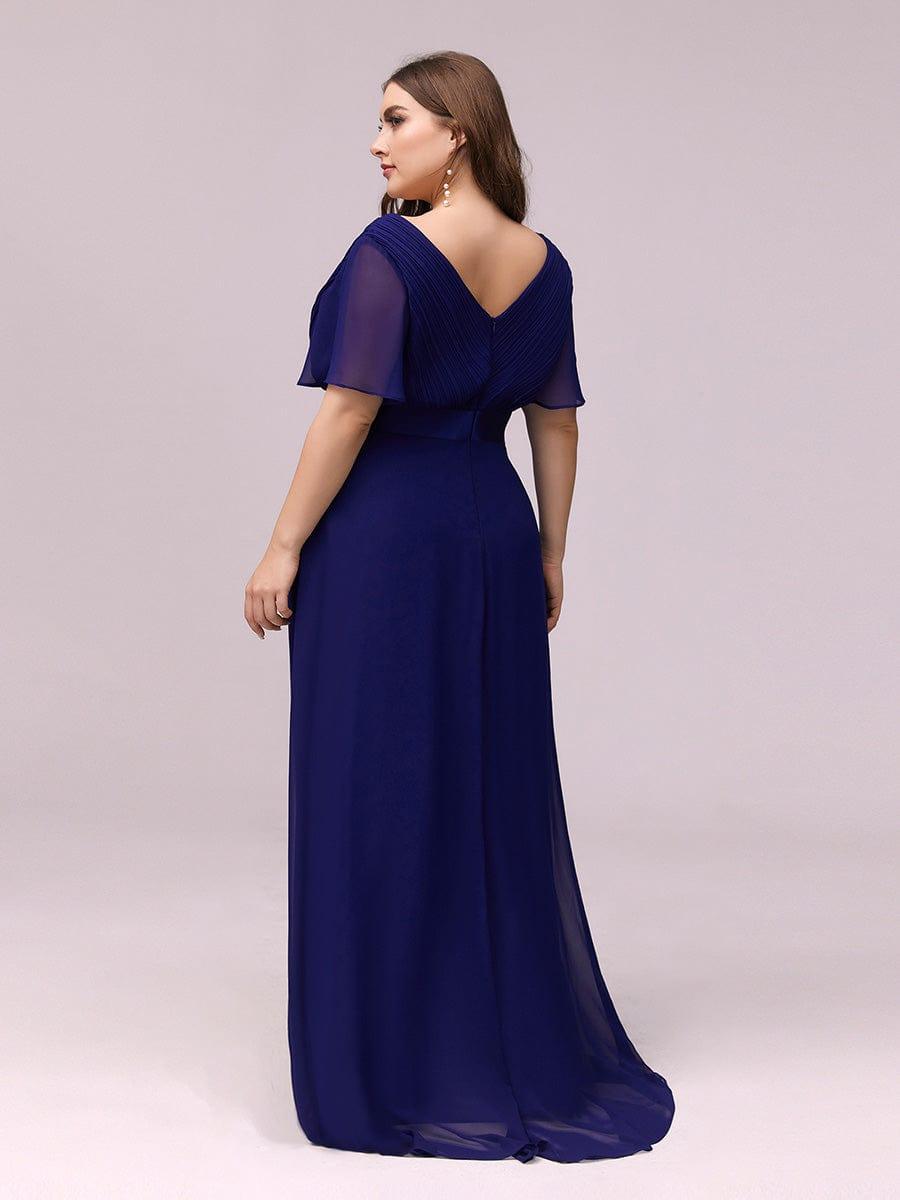 pretty MONICA|Plus Size Empire Waist V Back Bridesmaid Dress with Short Sleeves